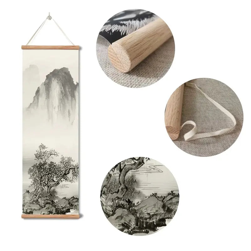 4-Piece Set Black and White Landscape Oil Paintings