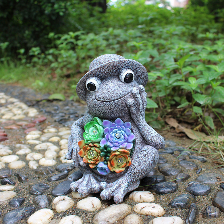 Adorable Frog Garden Statue with Solar LED Lights