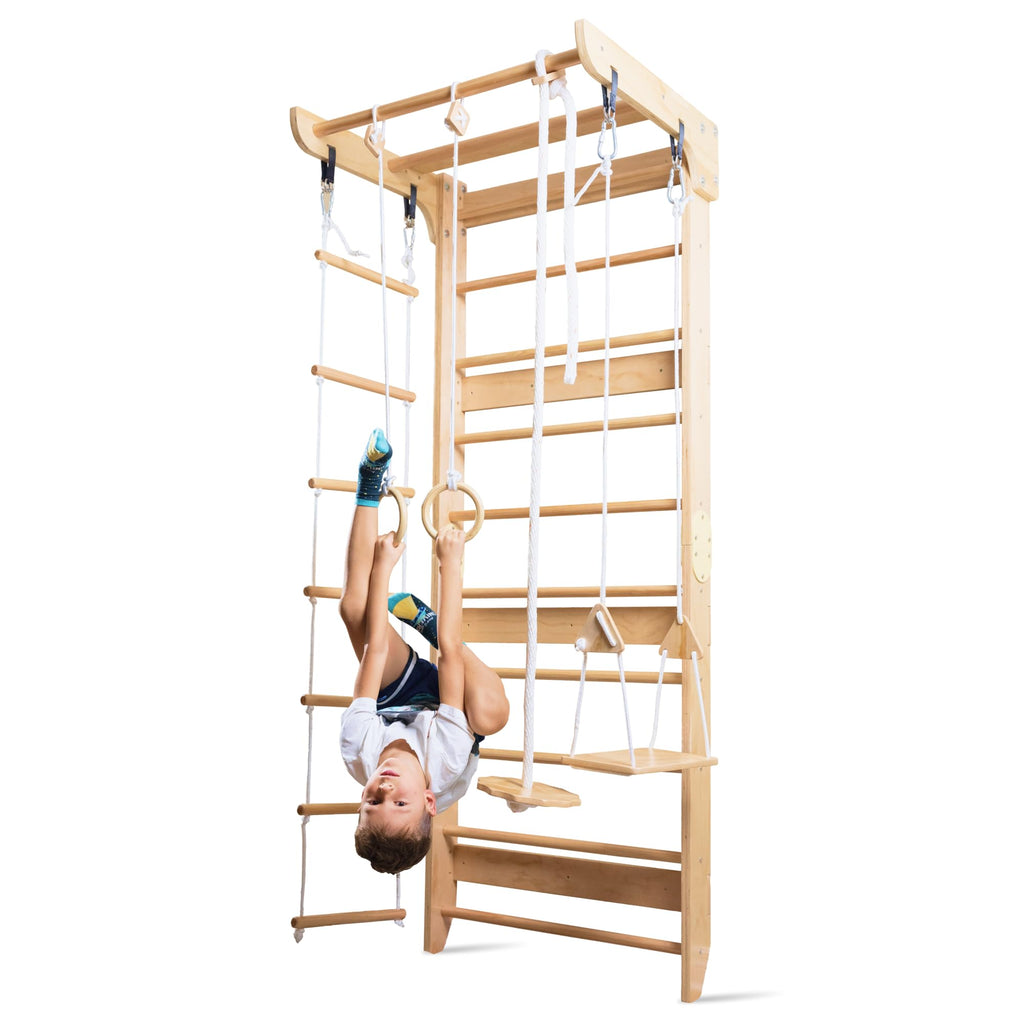 Wooden Swedish Ladder Wall Set – Kids Stall Bars for Exercise – Kids Swedish Gymnastic Wall Gym – Wood Stall Bar Gymnastics Playground – best Gym for all family all ages training stretching – Sport-2
