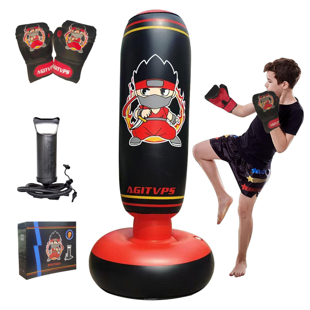 Inflatable Kids Punching Bag Set 66" Punching Bag for Kids 8-12 Boys and Girls with Pair of Kids Boxing Gloves Super Air Pump | Suitable for Childrens Daily Exercise Happy Family Time
