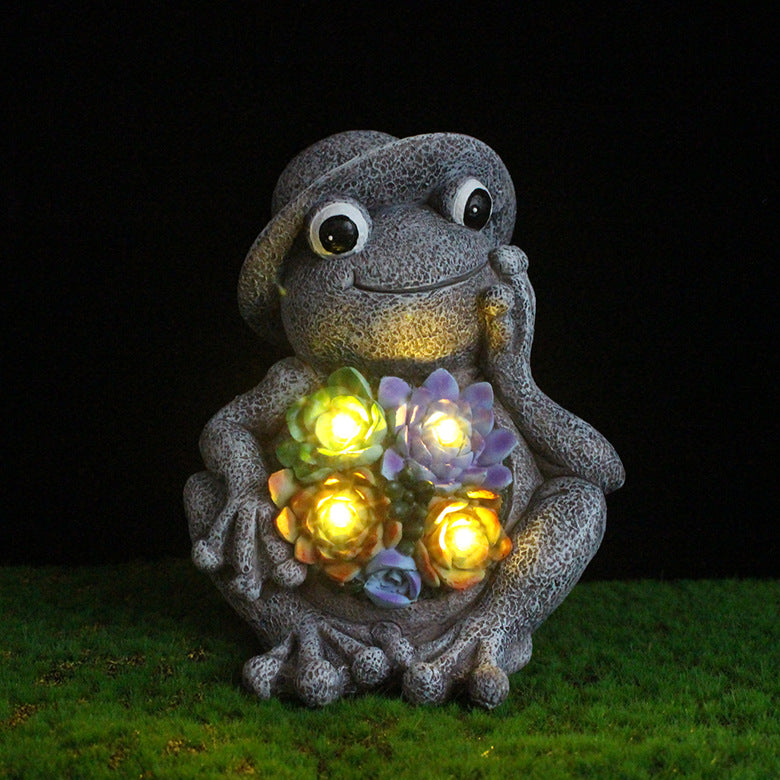 Adorable Frog Garden Statue with Solar LED Lights